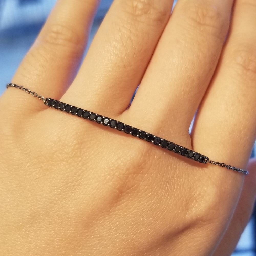 Bloomingdale's 0.5 CT TW 14k Black Diamond Bar Bracelet Black White Gold 6.5in